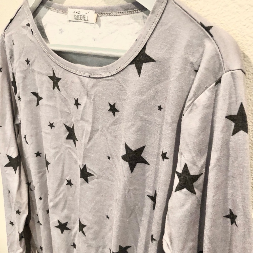SHIBEVER Gray Star Pattern Long Sleeve Top - Picture 2 of 6